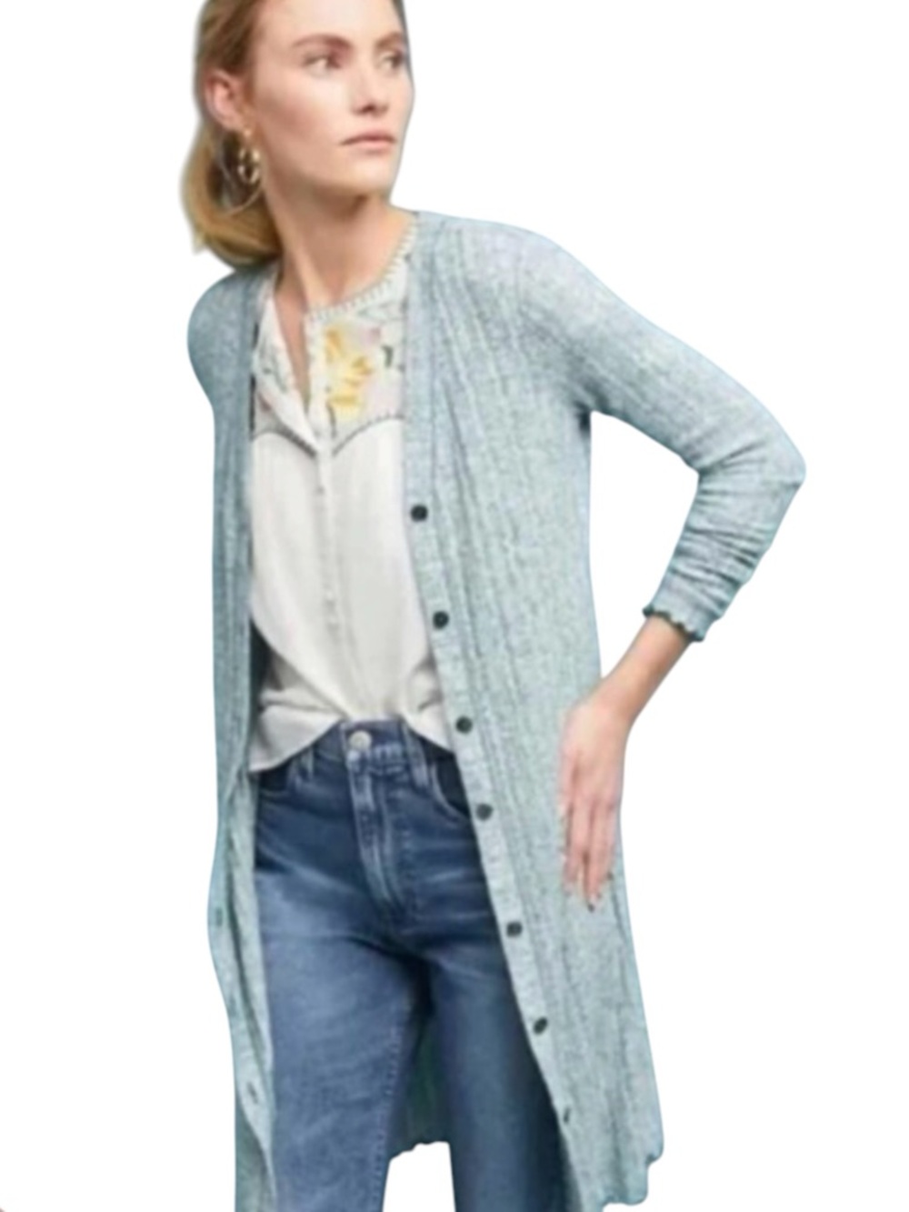 Anthropologie Akemi + Kin Heathered Green Chateaux Longline Duster Cardigan (M)